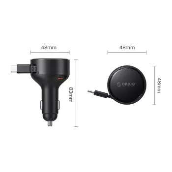 Încărcător auto USB-C retractabil ORICO FC-60-2C 60W, negru
