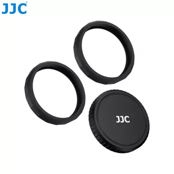 Set capac obiectiv și inel decorativ JJC LRR-OA6K2 pentru DJI Osmo Action 6 (capac negru, inele roșu și albastru)