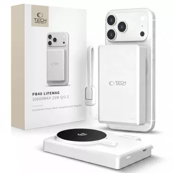 TECH-PROTECT PB40 LIFEMAG MagSafe Power Bank 10000mAh 25W Qi2.2 White/Silver