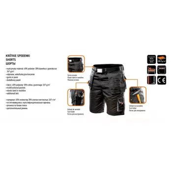 Pantaloni scurți de lucru HD NEO TOOLS cu buzunare detașabile, mărimea LD/54, ebony