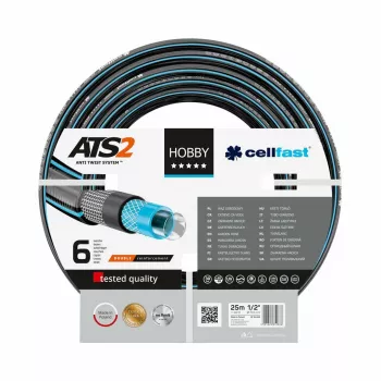 Furtun de grădină CELLFAST HOBBY ATS 1 10 m – 1/2 inch PVC anti-răsucire cu 3 straturi, presiune de rupere 20 bar, rezistent la UV și alge, verde/galben