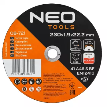 Disc de tăiere NEO TOOLS pentru metal/INOX 230 x 1,9 x 22,2 mm, 41 A46-S-BF, 25 buc.