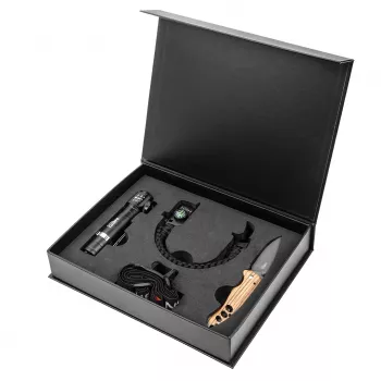 Set supraviețuire outdoor NEO TOOLS, 3 piese, cu lampă frontală COB LED 120 lumeni, brățară paracord 5 în 1 și cuțit pliabil din oțel inoxidabil