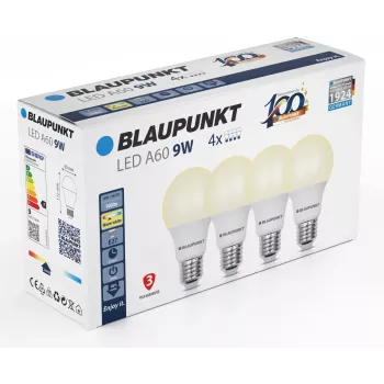 Blaupunkt LED Bulb E27 A60 9W, 900 lm, 2700 K, 4-pack (BLAUPUNKT-E27-9W-WW-4)