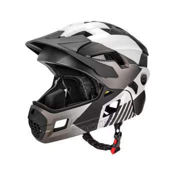 ROCKBROS TS-61 Cască de bicicletă pentru copii cu apărătoare de bărbie detașabilă, mărimea S (48-52 cm), gri