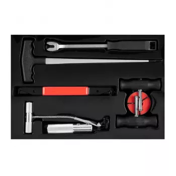 Set de 7 piese pentru demontarea parbrizului NEO TOOLS TOP-11-819 cu sârmă pătrată de 22 m, mânere pentru sârmă, dispozitiv de ghidare, sulă, unealtă de tăiere, clemă pentru sârmă, valiză din plastic
