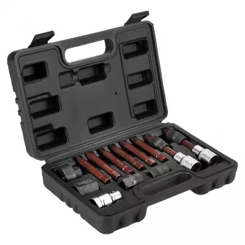 Set de 13 piese pentru demontarea fuliei alternatorului NEO TOOLS, oțel crom-vanadiu, antrenare 1/2 inch, biți spline/Torx/hex, M8/M10, T40/T50, H8/H10/H12