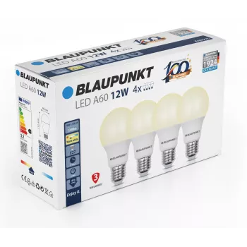 Bec LED Blaupunkt E27 A60 12W, 1200 lm, 2700 K, pachet de 4 (BLAUPUNKT-E27-12W-WW-4)