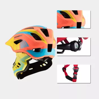 ROBOROCK Rockbros TT-32SOYB-S Kids' Convertible Full-Face Helmet with Detachable Chin Guard, Size S, Yellow-Orange