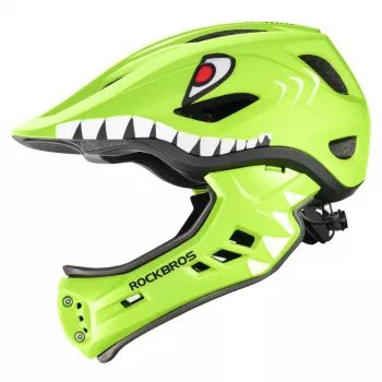 Cască de ciclism pentru copii cu protecție completă și bărbie detașabilă ROCKBROS TT-32003 Shark, verde, mărimea S (48-52 cm)