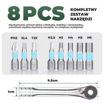 Multitool pentru bicicletă cu clichet ROCKBROS TG-8601 cu biți din oțel S2, carcasă cilindrică din aluminiu, negru