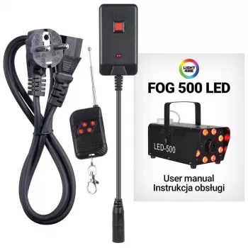 LIGHT4ME FOG 500 Generator de fum LED, 500 W, LED RGB, rezervor 0,5 L, telecomandă cu fir