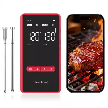 Termometru inteligent wireless pentru carne METAPEN Meatmeet X Pro cu Bluetooth și Wi-Fi, 4 sonde, control prin aplicație, reîncărcabil, negru