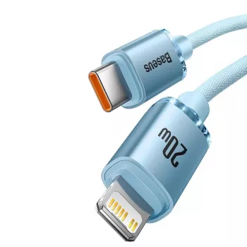 Cablu Baseus Crystal Shine USB-C la Lightning 20W, 1,2m, albastru
