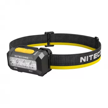 Lampă frontală Nitecore HA19 600 lumeni LED albă și roșu cu rezistență la apă IPX7, distanță de iluminare 100m, interfață cu două butoane, bandă frontală reflectorizantă, alimentare cu 3x AAA