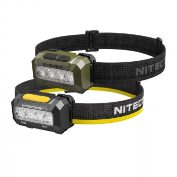 Lampă frontală Nitecore HA19 600 lumeni LED albă și roșu cu rezistență la apă IPX7, distanță de iluminare 100m, interfață cu două butoane, bandă frontală reflectorizantă, alimentare cu 3x AAA