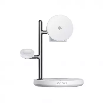Stație de încărcare wireless Qi2 4-in-1 JOYROOM JR-W23 cu lumină de noapte - alb