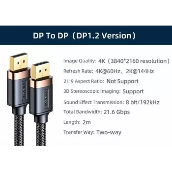 Cablu DisplayPort USAMS 2m 4K U74HD negru SJ531HD01 (US-SJ531)