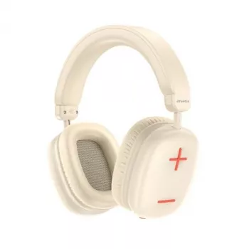 Căști Bluetooth over-ear wireless AWEI AT6 cu microfon, bej/alb-ivoriu, pliabile, drivere 40mm, USB-C, redare 12h