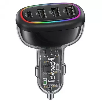 Încărcător auto rapid PD USAMS C34 48W cu 1x USB-C și 3x USB-A - negru
