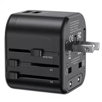 USAMS T55 Încărcător universal de călătorie 2xUSB 12W US/AU/EU/UK Negru CC173TC01