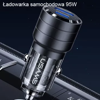 Încărcător auto cu încărcare rapidă USAMS C36 95W USB + USB-C negru CC176CC01 (US-CC176)