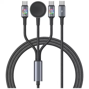 USAMS Huan Series Cablu de încărcare 3-în-1 cu încărcător wireless 72W USB-C Gri închis