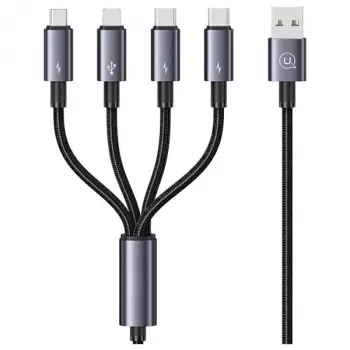 USAMS Cablu de încărcare multiplă 4-în-1 2x USB-C / Lightning / Micro USB 15W 1,2m Negru