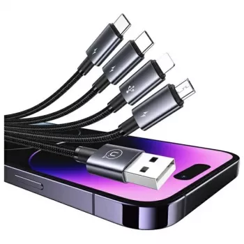 USAMS Cablu de încărcare multiplă 4-în-1 2x USB-C / Lightning / Micro USB 15W 1,2m Negru