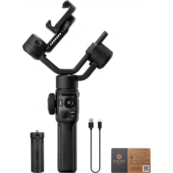 Zhiyun Smooth 5S AI Gimbal pentru smartphone cu lumină de completare magnetică, stabilizator pe 3 axe, sarcină 300g, Negru
