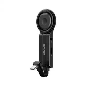USAMS AU11 Adaptor USB-C 2-în-1 cu jack audio de 3,5mm, port de încărcare USB-C și suport inel - Negru