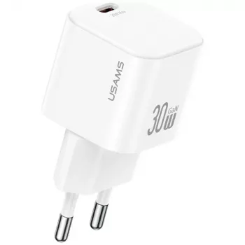 USAMS JO Series CC262 Încărcător de perete GaN 30W USB-C cu cablu USB-C de 1m - Alb