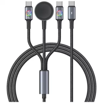USAMS Huan Series SJ754 Cablu USB-C la USB-C 72W cu încărcător wireless magnetic integrat pentru smartwatch, Negru, 1,2m