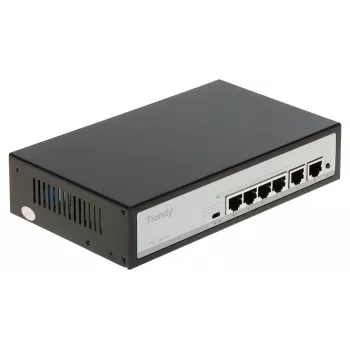 Switch PoE Tiandy TC-P3S06 cu 4 porturi și 2 porturi uplink, buget 65W, IEEE 802.3af/at, unmanaged, montaj pe birou/perete