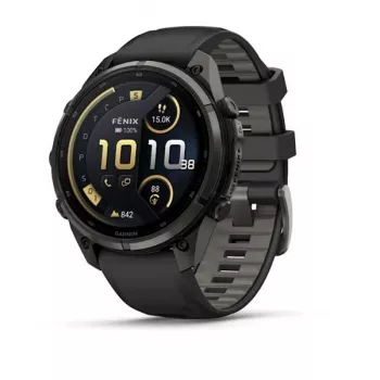 Smartwatch multisport GPS Garmin fenix 9 Pro cu comunicație prin satelit inReach, 47 mm carcasă din titan Carbon Gray DLC, curea din silicon negru/Pebble Gray