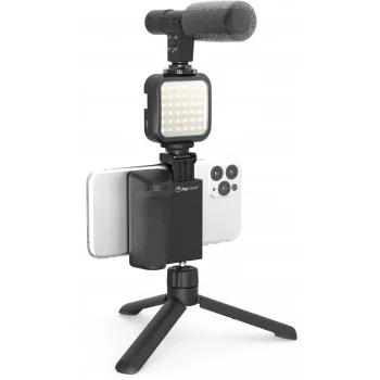 Set de prindere pentru vlogging DigiPower DPS-VLG4 cu lumină LED de 49 de LED-uri și microfon cardioidal