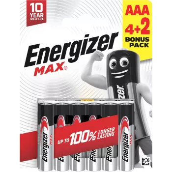 Energizer Max AAA Baterii alcaline, 1,5 V, set de 6 (4+2)