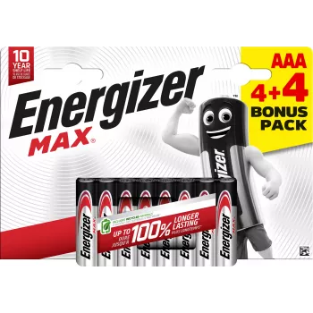 Energizer Max AAA Baterii alcaline, 1,5 V, set de 8 (4+4)