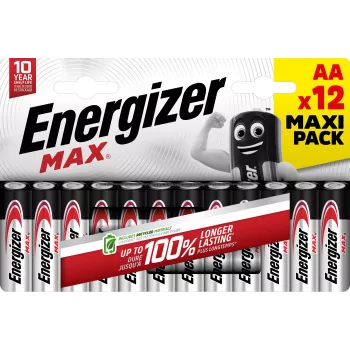 Baterii alcaline Energizer Max AA, 1,5 V, set de 12