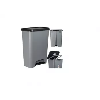 Coș de gunoi cu pedală Curver Deco Bin 50L, corp gri închis cu capac și pedală negre