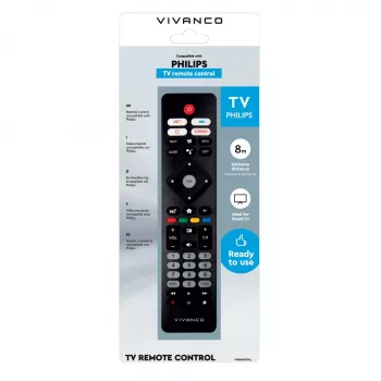 Vivanco VVREMOTEPHIL Universal Remote Control for Philips TVs – Pre-Programmed, No Setup, Black