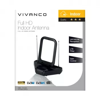 Vivanco VVTVANTLCIRCLE Indoor DVB-T/T2 Active Antenna with 28 dB Gain, Black