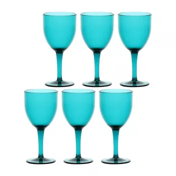 ROSE&TULIPANI FIABA set de 6 pahare de vin din acril 400 ml, turcoaz