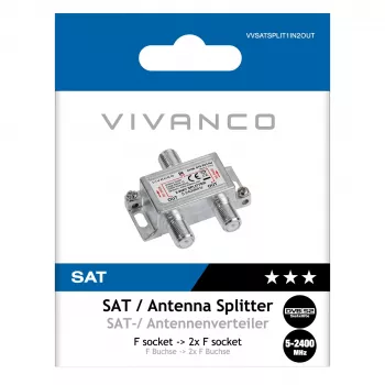 Vivanco VVSATSPLIT1IN2OUT Satellite Splitter 1 Input 2 Outputs 5-2400 MHz F-Connector