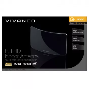 Vivanco VVTVANTMCIRCLE Indoor DVB-T/T2 Antenna with 28 dB Gain, LTE/4G/5G Filter, DAB/DAB+ Support, Black