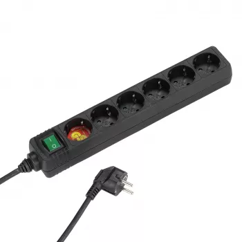 Vivanco VVELSTR6SCHSWK 6-Way Surge Protected Power Strip with Master Switch, Black
