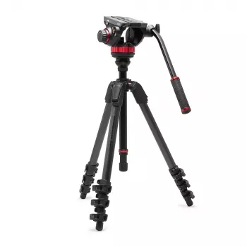 Sistem treppiedi video Manfrotto 055 din fibră de carbon cu cap fluid 502AH
