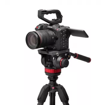 Sistem treppiedi video Manfrotto 055 din fibră de carbon cu cap fluid 502AH