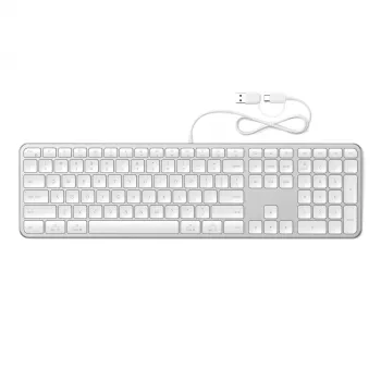 Tastatură cu fir iluminată Satechi Slim LX3 cu tastatură numerică, USB-C/USB-A, comutator mod Mac/Windows, argintie