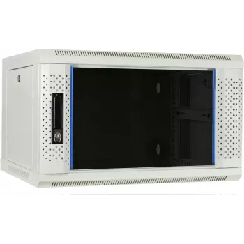 Dulap server de perete DSIT DS6406W 6U cu ușă din sticlă, Alb, 600 x 450 x 367 mm